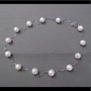 Italy Sterling Silver Pearl Tin Cup Necklace